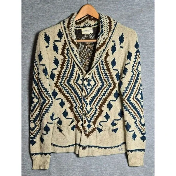Ralph Lauren Denim Supply Cardigan Swearter Shawl Collar Chunky Aztec  Large